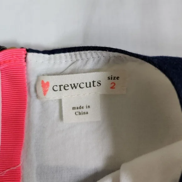 3/$15 J. Crew Crewcuts dress navy blue cream block stripes fit flare tie belt 2T - Picture 8 of 10